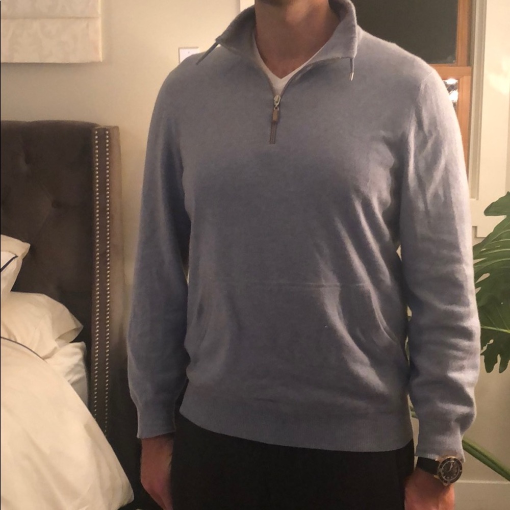Brunello Cucinelli cashmere light blue half zip